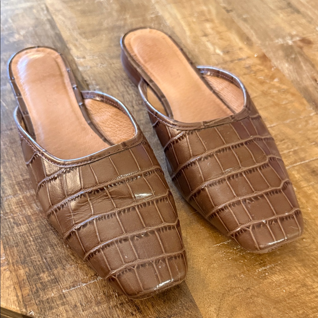 Madewell Brown Crocodile Pattern Womens Slides